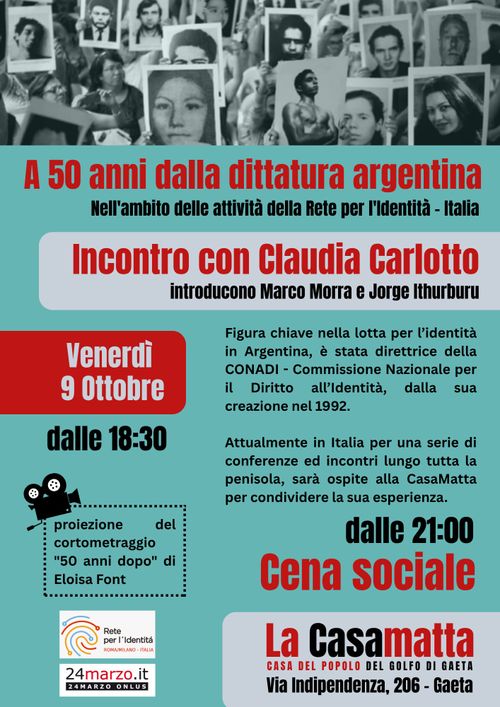 Incontro con Claudia Carlotto + Cena sociale